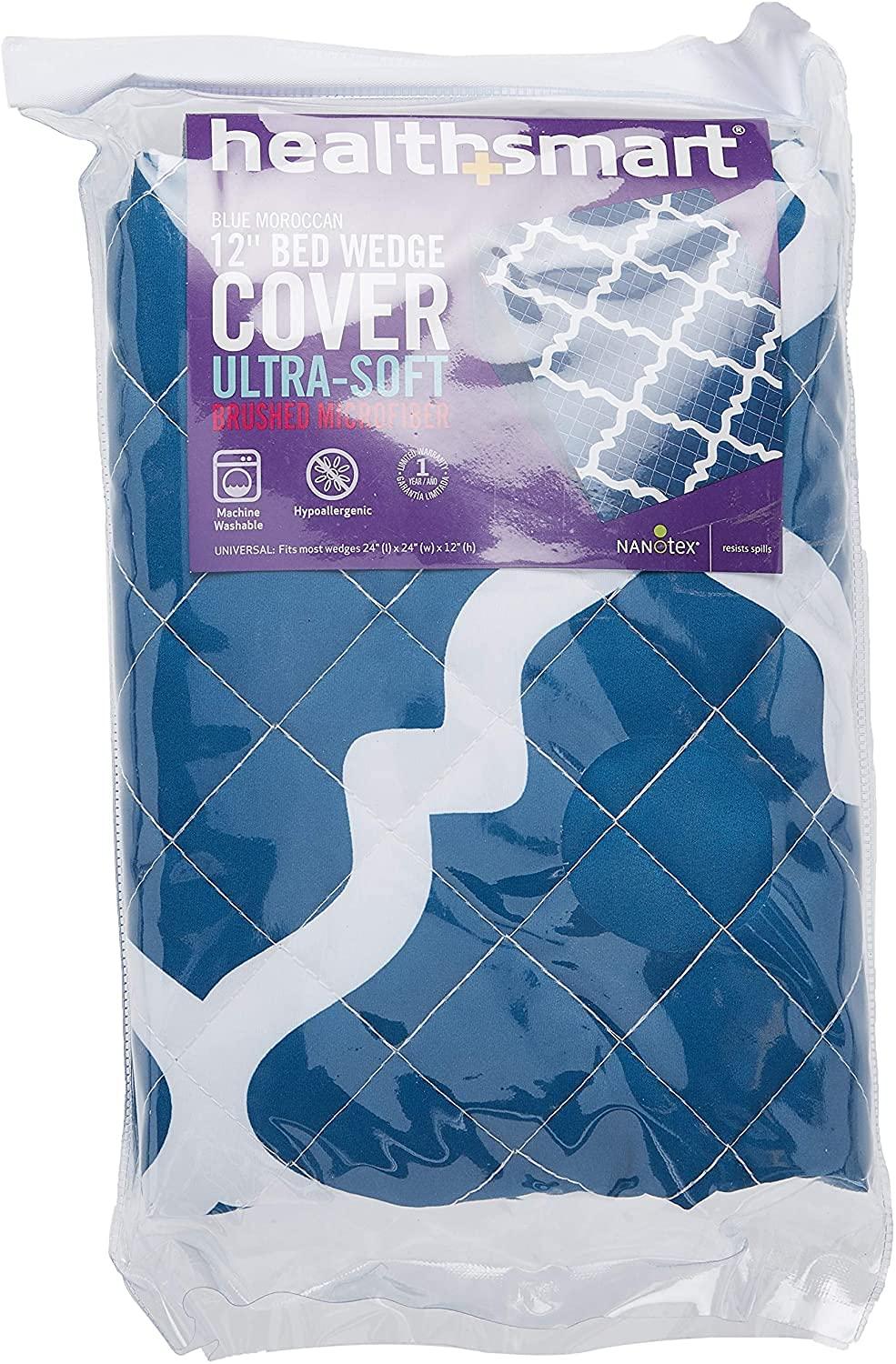 HealthSmart HealthSmart Wedge Pillow Cover for Bed Wedges, Wedge Pillow Case, with Rip & Spill Protection, Fits 24 x 24 x 12 Inch Wedges, Blue Moroccan