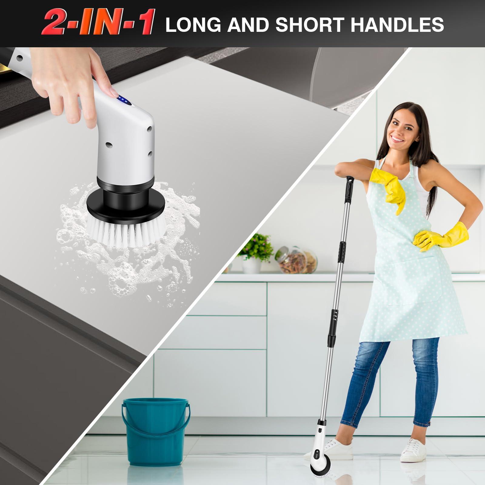 AUTOFU Electric Floor Scrubber 9 in 1 Electric Cleaning Brush Power Scrubber Mop 132cm Long Handle Scrubbing Brush Cordless Spin Scrubber for Cleaning Bathroom, Tub, Toilet, Kitchen