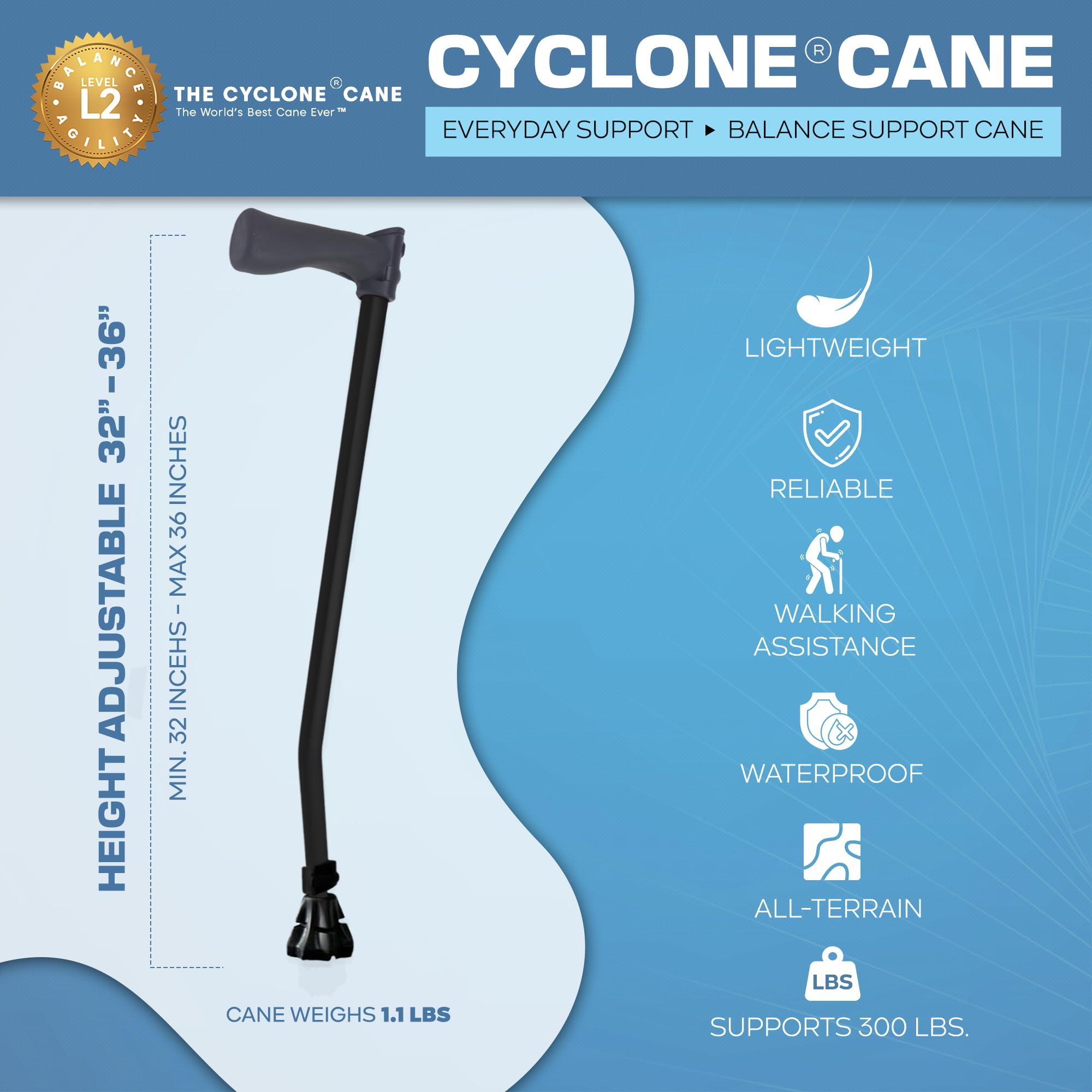 DynamoMe Dynamo Cyclone Cane Maximum Grip for Every Step. Designed for All-Day Comfort. Built to Keep You Steady and Safe. Stability You can Trust, Anywhere You go. (Black)