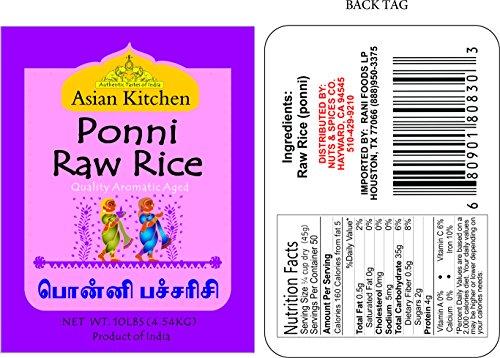 Asian Kitchen Asian Kitchen Ponni Raw Rice 10-Pound Bag, 10lbs (4.54kg) Short Grain Rice ~ All Natural | Gluten Friendly | Vegan | Indian Origin | Export Quality