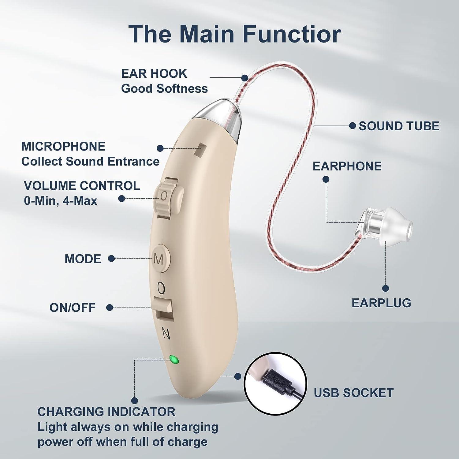 RUYIOER Hearing aids for Seniors, invisible rechargeable hearing aids, suitable for adults with hearing loss, digital hearing aid volume controls (Brown)