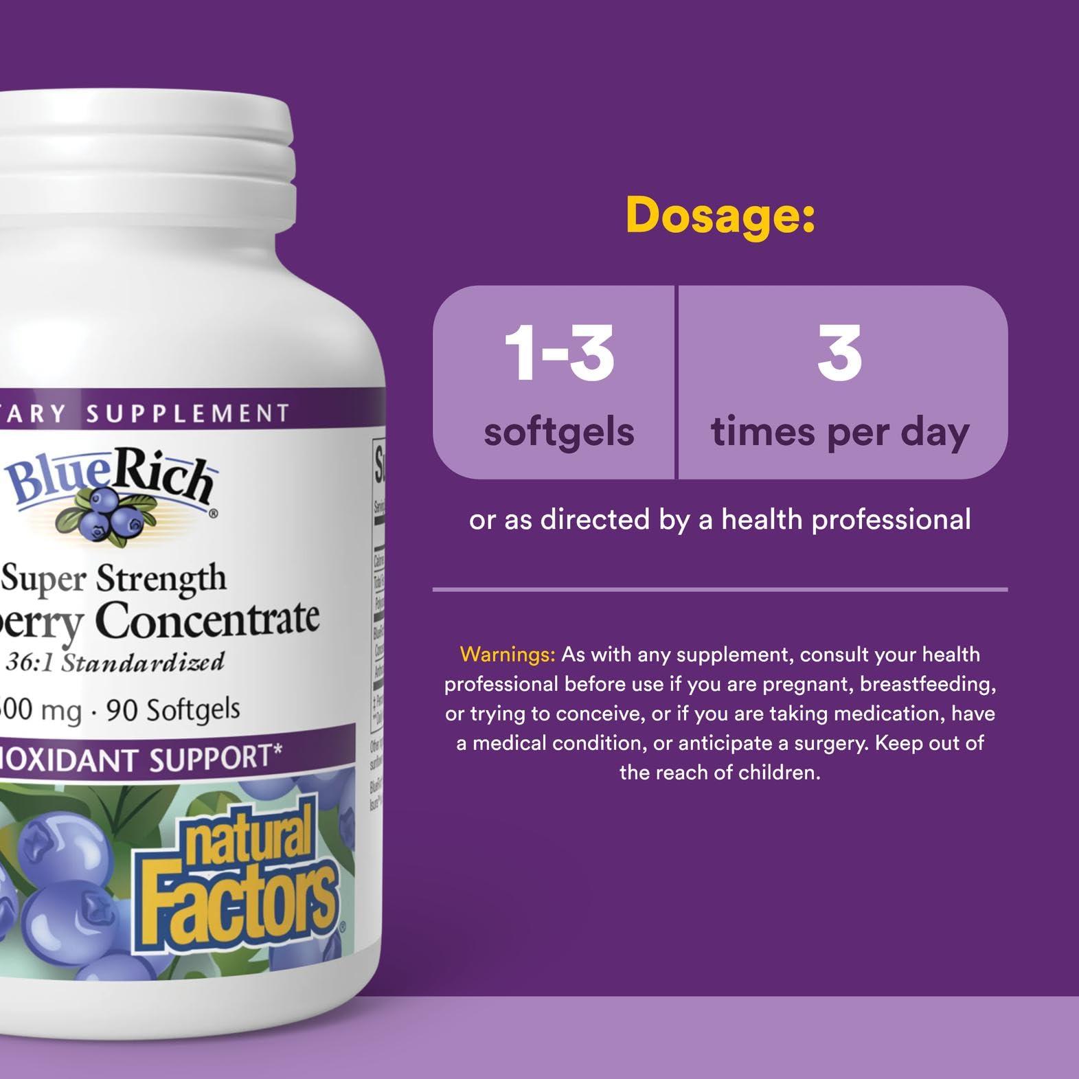 Natural Factors BlueRich by Natural Factors, Super Strength Blueberry Concentrate, Antioxidant Support for Overall Good Health, 90 Softgels