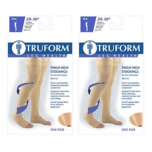Truform Truform Compression 20-30 mmHg Thigh High Open Toe Dot Top Stockings Black, X-Large, 2 Count