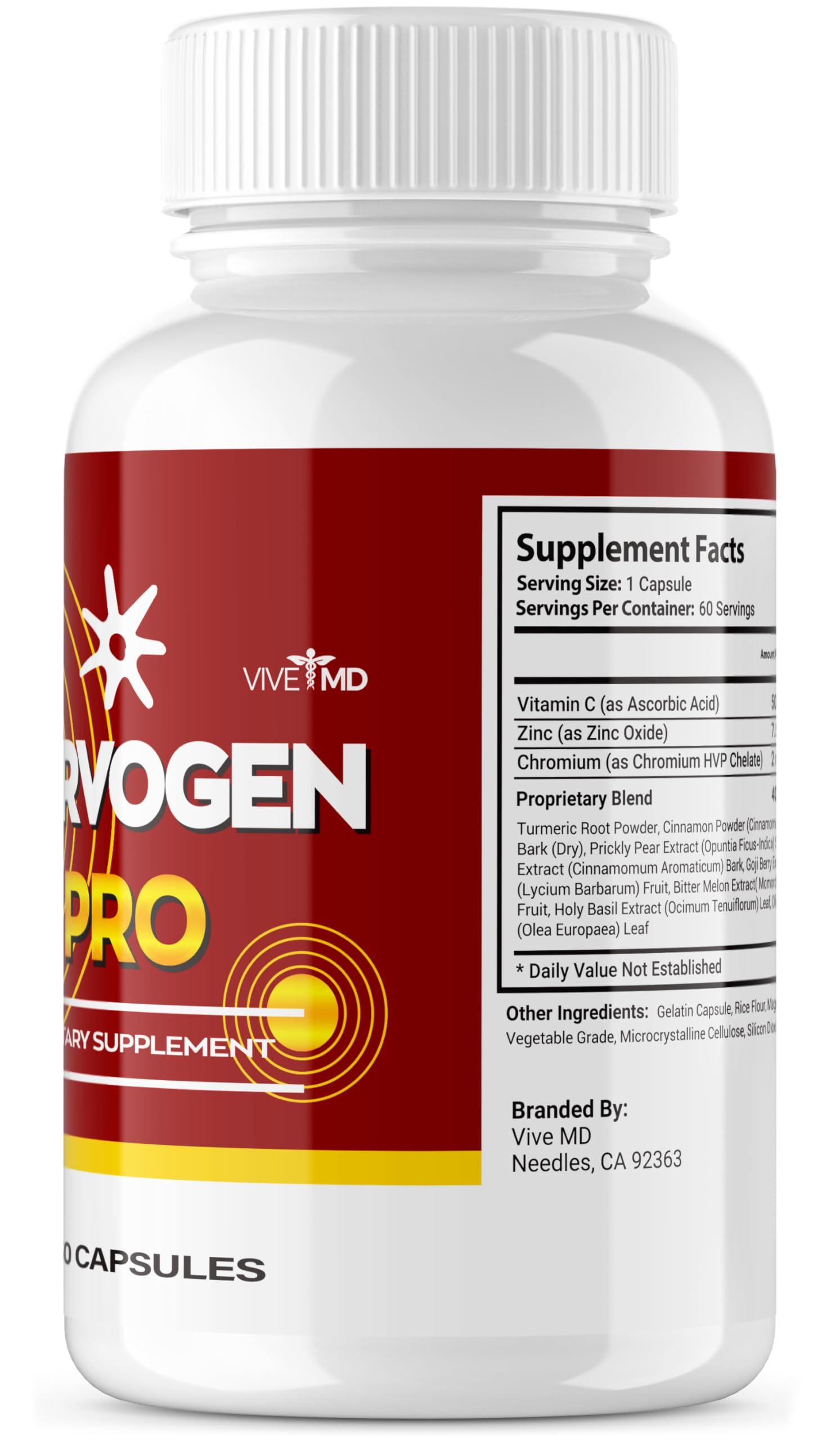 VIVE MD Nervogen Pro Supplement - Official Formula - Nervogen Pro for Neuropathy Capsules, Advanced Formula Dietary Supplement Pills, Vitamin C Zinc Enhanced - Nervogen Pro Reviews (60 Capsules)