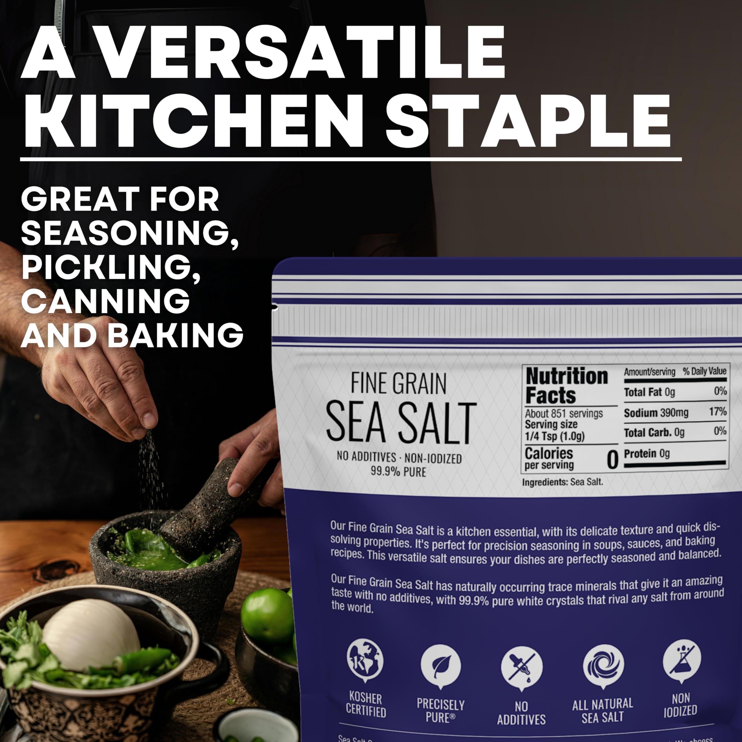 Sea Salt Superstore Fine Grain Sea Salt, Table Salt Replacement Fine Sea Salt for Baking, Pure Non-Iodized Baja California Salt, Mineral Rich Cooking Salt, Fine Salt, 14 oz Bag, Sea Salt Superstore