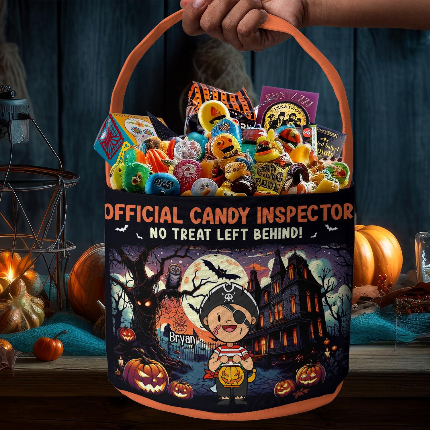 Macorner Macorner Personalized Halloween Spooky Bucket for Kids Candy Bucket Pumpkin Pattern - Halloween Party Tote Bags Gift Basket Goody Bucket - Halloween Official Candy Inspector