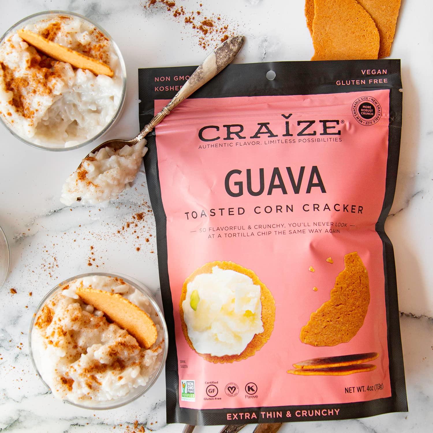 Craize Craize Guava Crisps | Gluten Free, Vegan, Kosher, Toasted Corn Crackers | 3 pack, 4 oz each