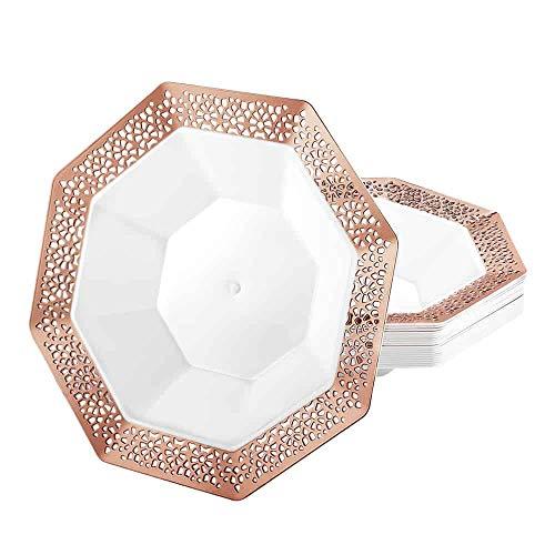 Lillian Collection Lillian Collection Lacetagon Rose Gold Premium Plastic Octagonal Soup Bowl - 14 oz. (Packs of 10) - Perfect for Parties, Weddings, and Events