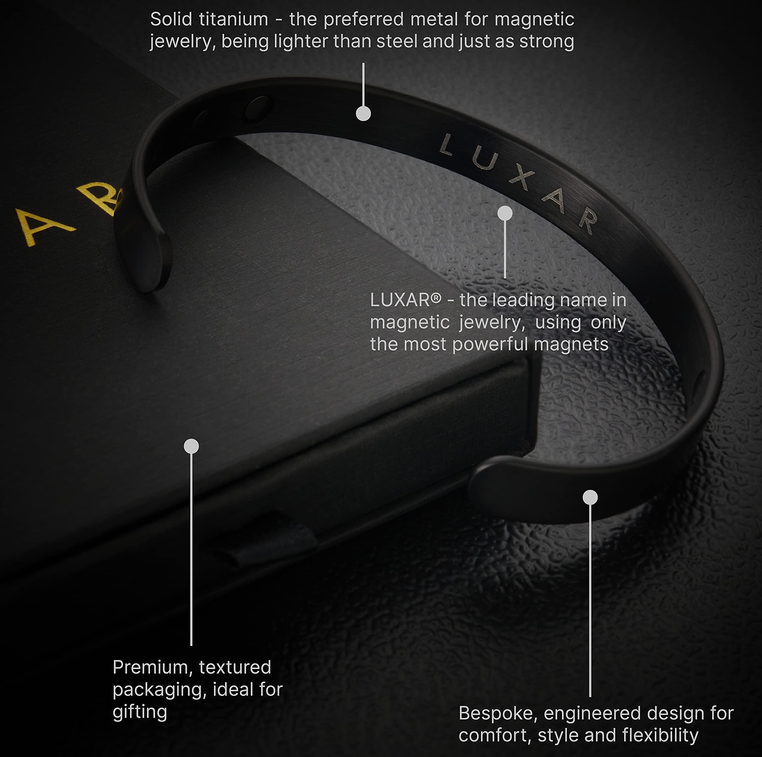 LUXAR LUXAR Men\'s/Women\'s Magnetic Therapy Bracelet | Solid Titanium or Solid Copper | Sophisticated Solid Titanium Bangle with Rare-Earth Neodymium Magnets (Black | Large)