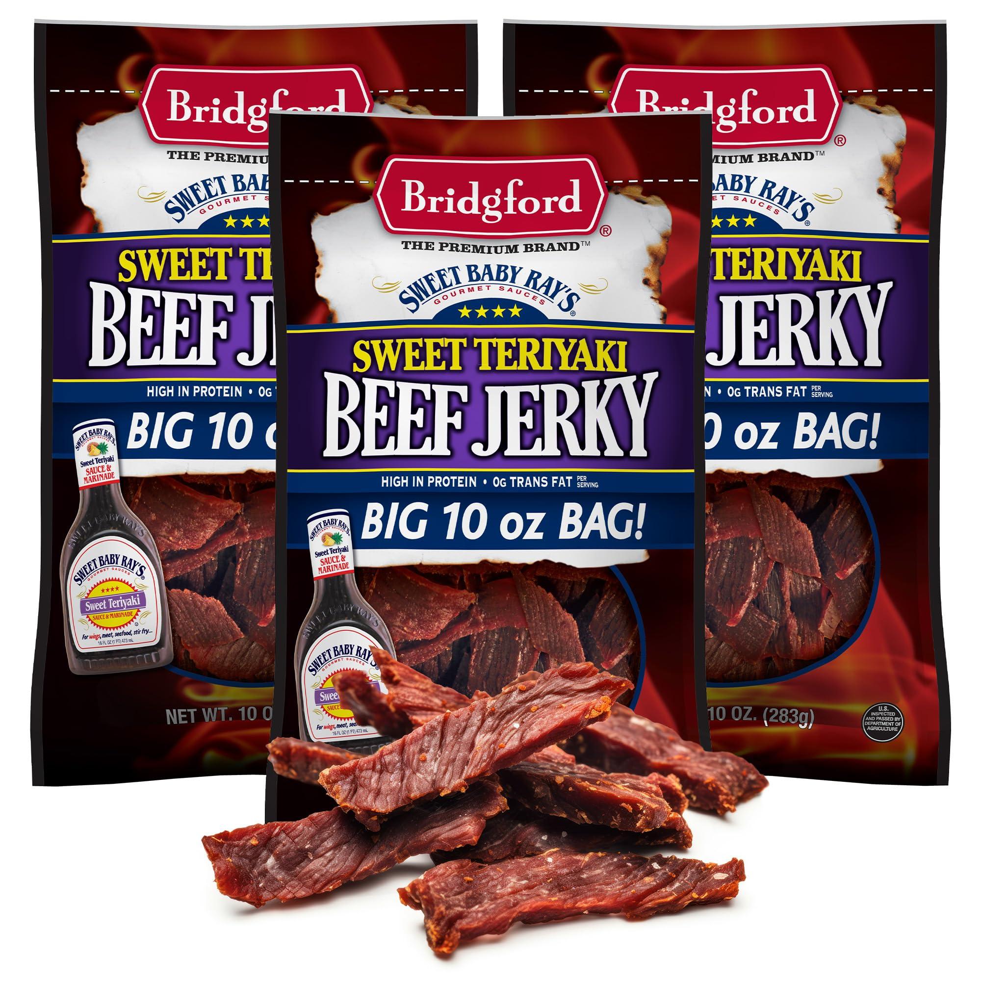 Bridgford Bridgford Sweet Baby Rays Beef Jerky Sweet Teriyaki 10 oz Pack of 3 - High Protein Beef Jerky for Low Carb and High Protein Diets - Beef Jerky Teriyaki for On the Go Snacking and Busy Lifestyles