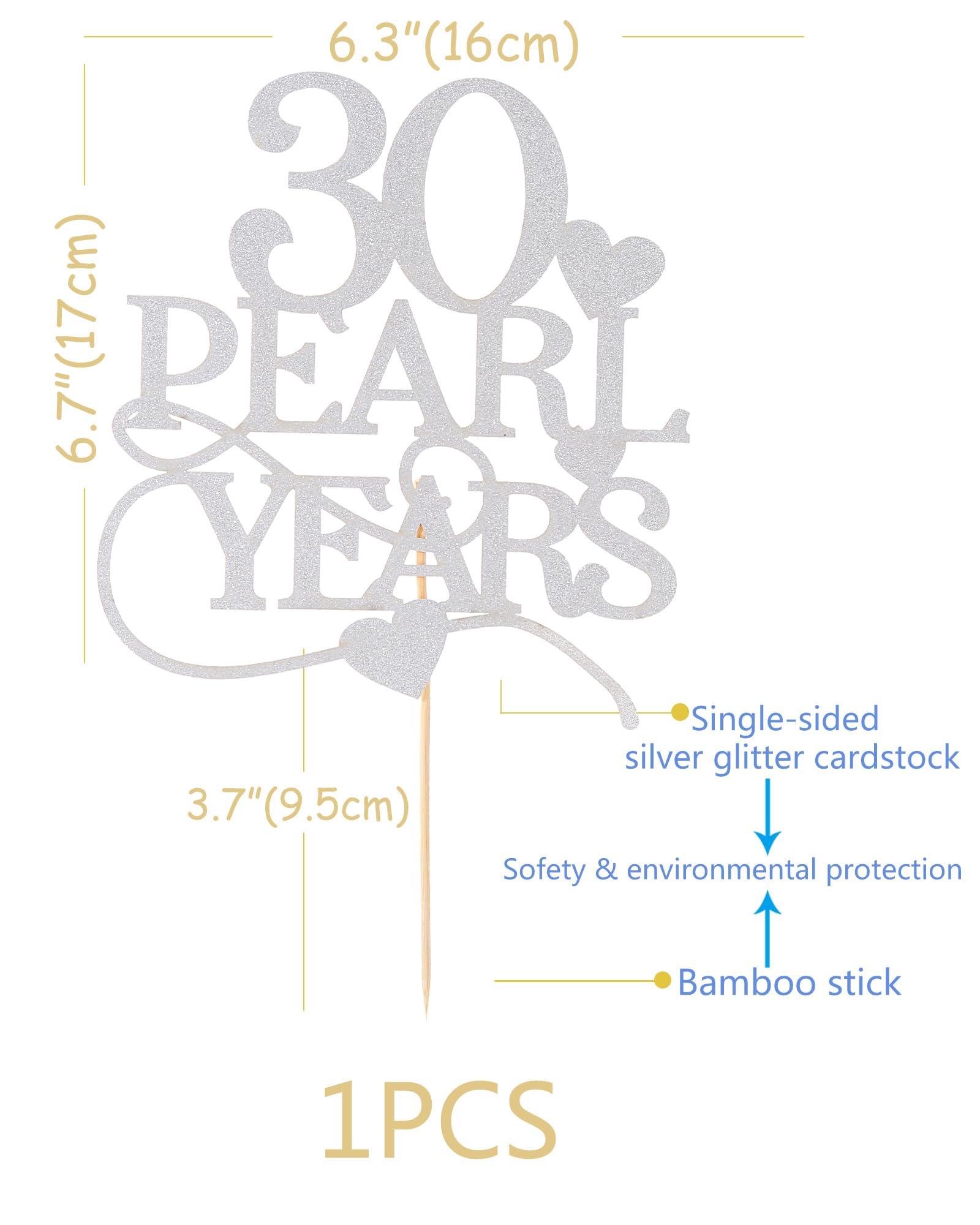 AmarYYa 30 Pearl Years Cake Topper - Happy 30th Anniversary Wedding Cake Topper, Silver 30 Pearl Years Anniversary Party Decorations