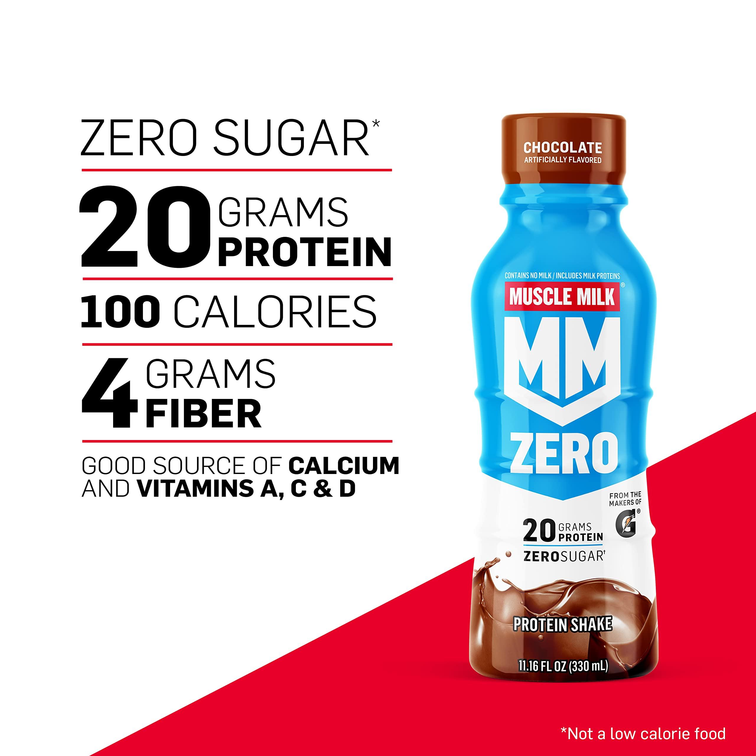 Muscle Milk Muscle Milk Zero Protein Shake, Vanilla Crme, 20g Protein, Zero Sugar, 100 Calories, Calcium, Vitamins A, C & D, 4g Fiber, Energizing Snack, Workout Recovery, Packaging May Vary 11.16 Fl Oz (Pack of 12)