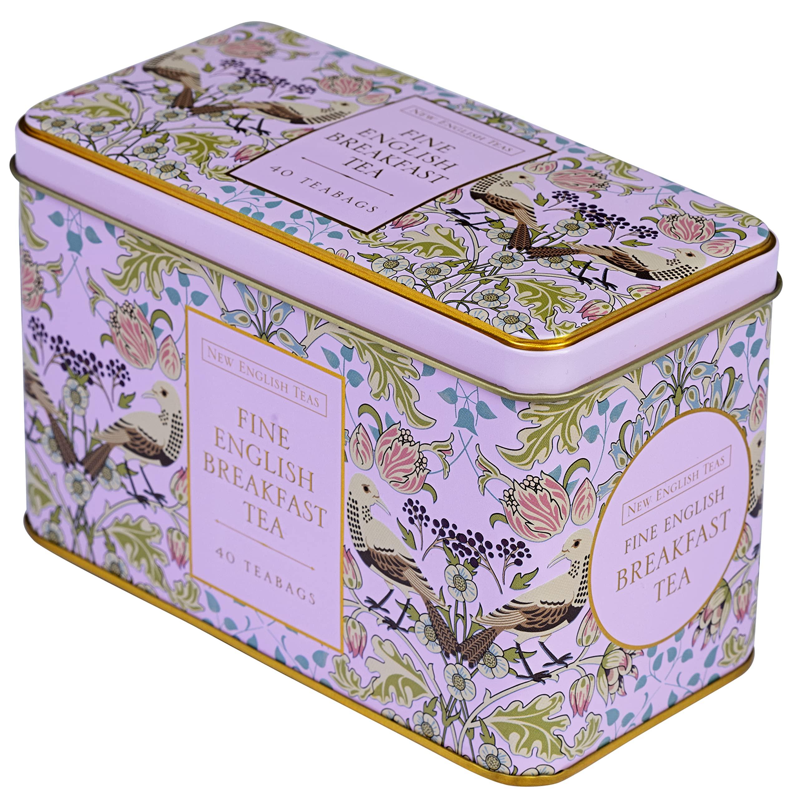 New English Teas New English Teas Song Thrush and Berries Tea Tin in Pink with 40 English Breakfast Teabags
