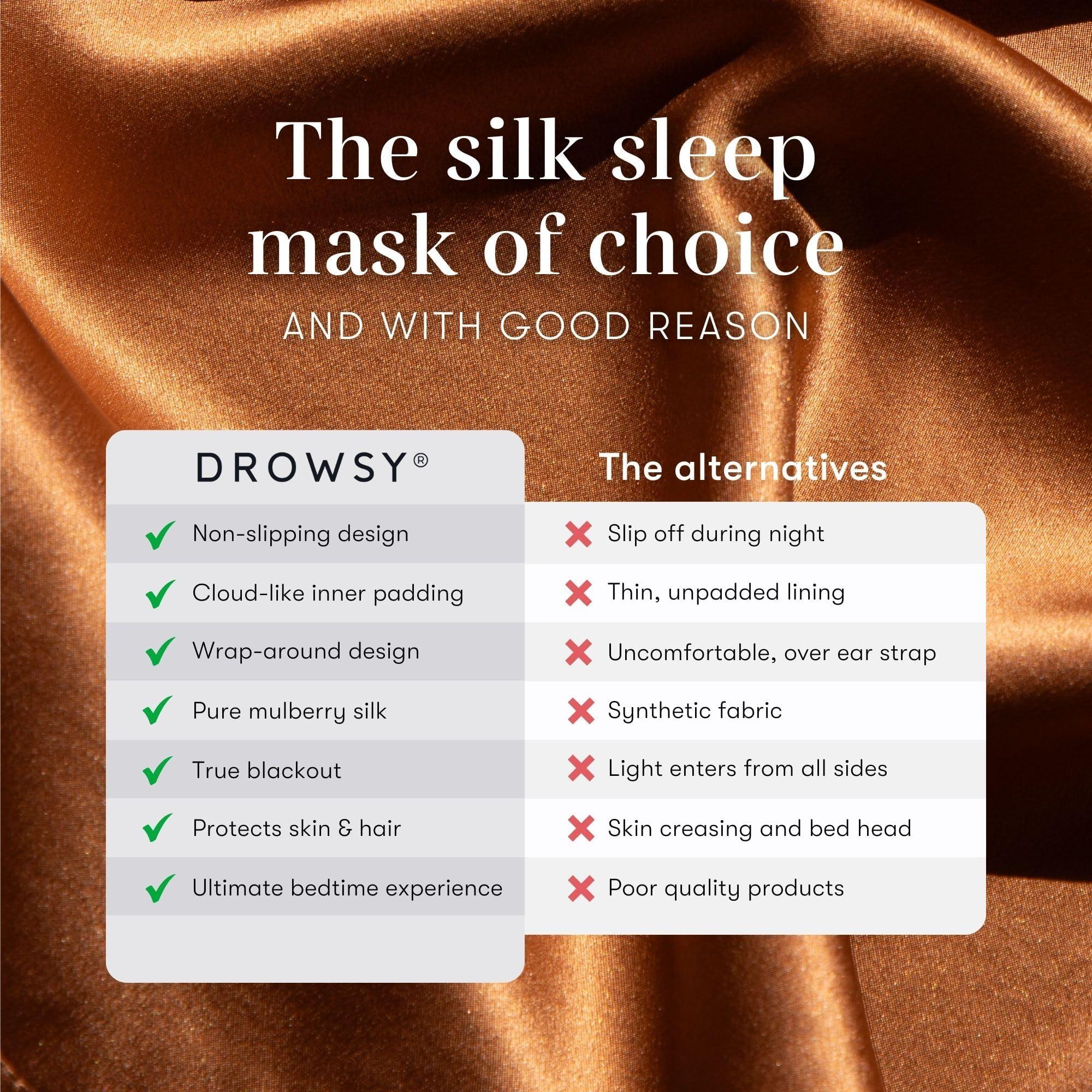 Drowsy DROWSY Silk Sleep Mask. Face-Hugging, Padded Silk Cocoon for Luxury Sleep in Total Darkness. (Pumpkin Spice)