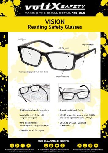 voltX voltX \'VISION\' Safety Readers, Full Lens Magnified Reading Safety Glasses (+3.0 Dioptre, Clear lens) ANSI Z87.1+ & CE EN166F - Anti fog coated UV400 lens