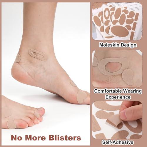 PEUTIER 14 Sheets Moleskin Adhesive Pads, Multi-Shapes Moleskin Tape, Moleskin Strips Prevention Pads Anti-Wear Mole Skin Patch for Feet Heels (Nude Color)