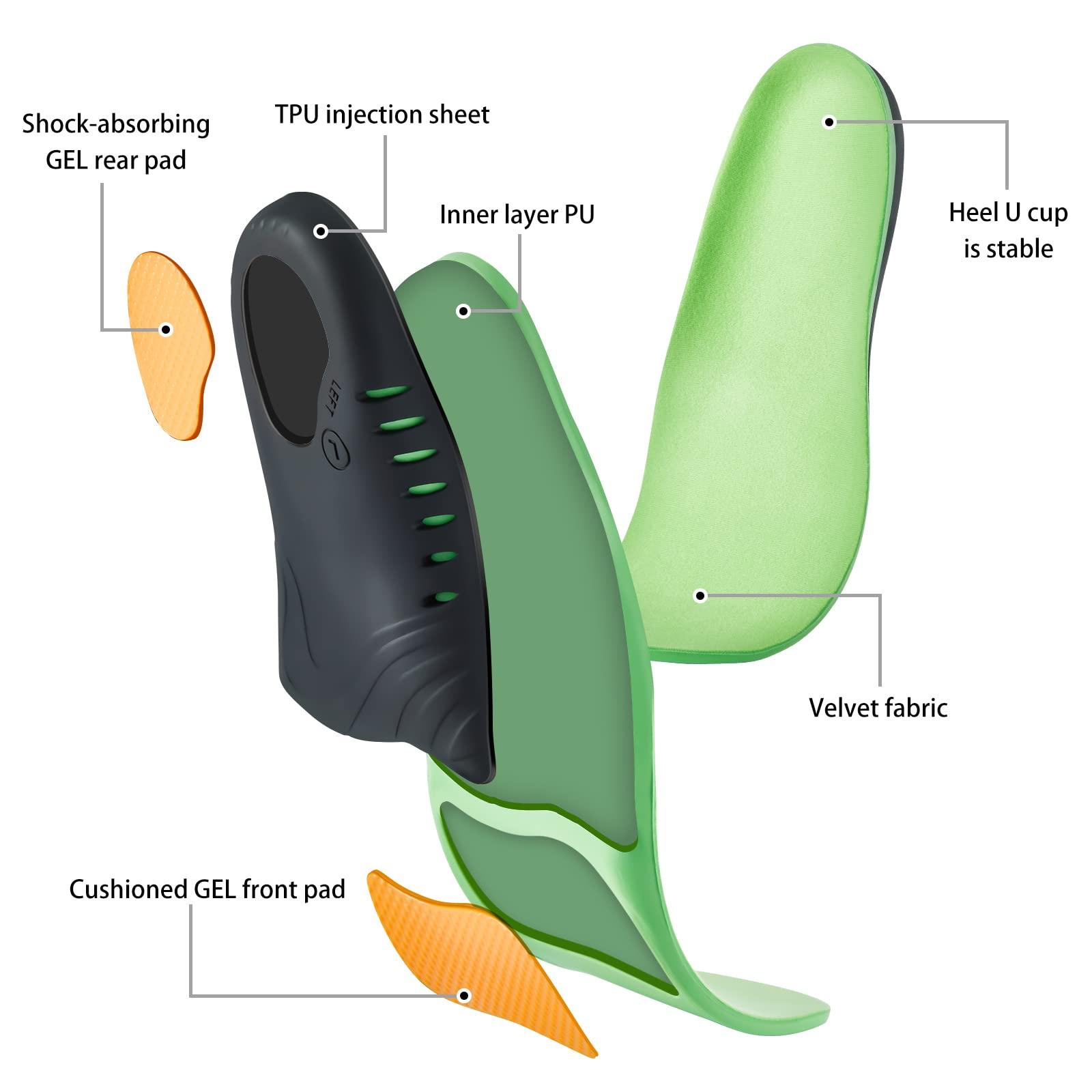 DONQE Arch Support Insoles (220+lbs) Plantar Fasciitis relief Insoles for Flat Feet, Work Boot Insoles, Memory Foam Shoe Inserts for Running and Hiking, Gel Orthotic Insoles for Men & Women