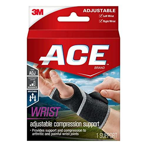 ACE ACE Brand Adjustable Compression Wrist Support, Moderate Support for Weak, Sore or Injured Joints, Wrist Support Conforms to Wrist, One Size Fits Most