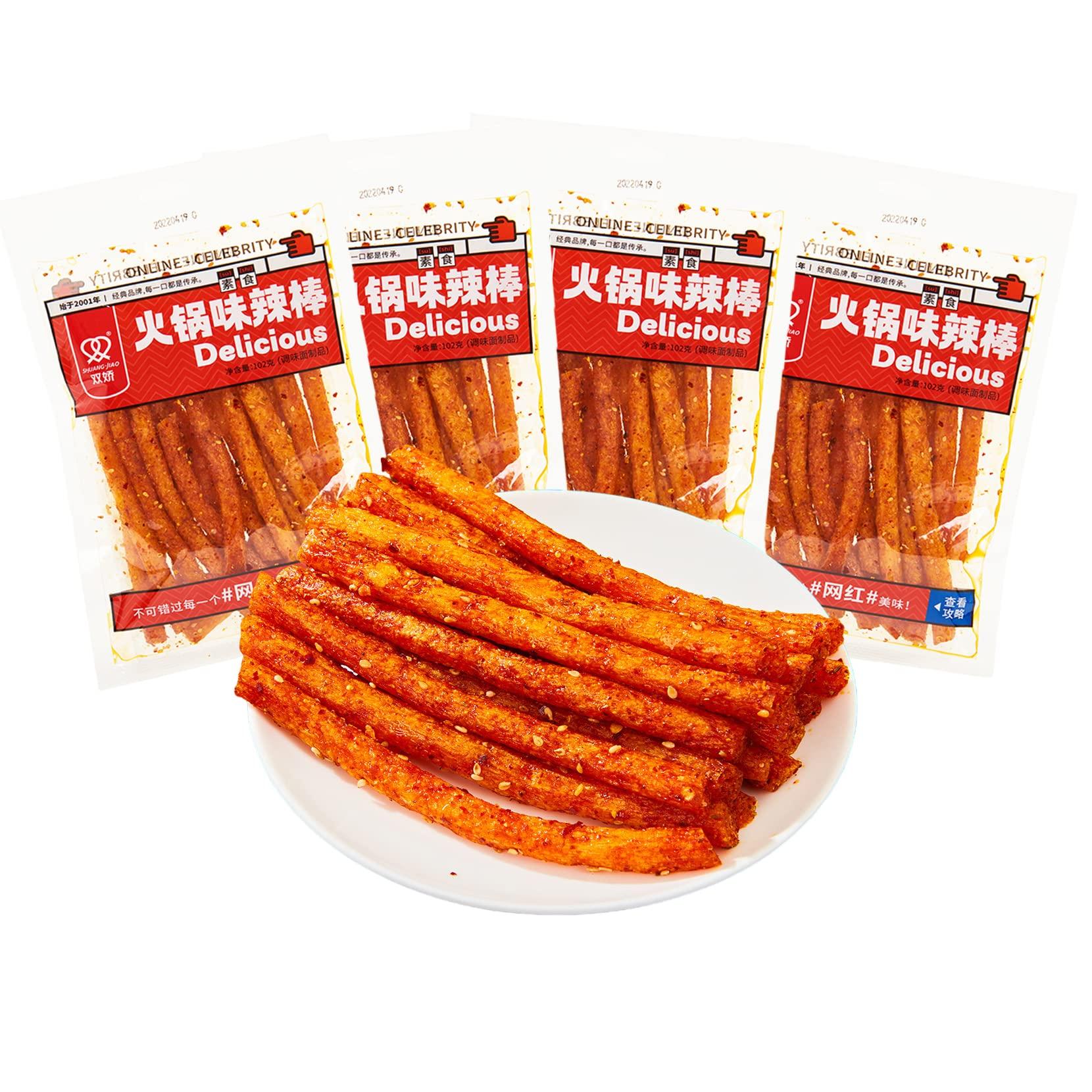 YMeijian latiao Hot & Spicy 4 Pack spicy stick Chinese Specialties Snacks (98g*4)