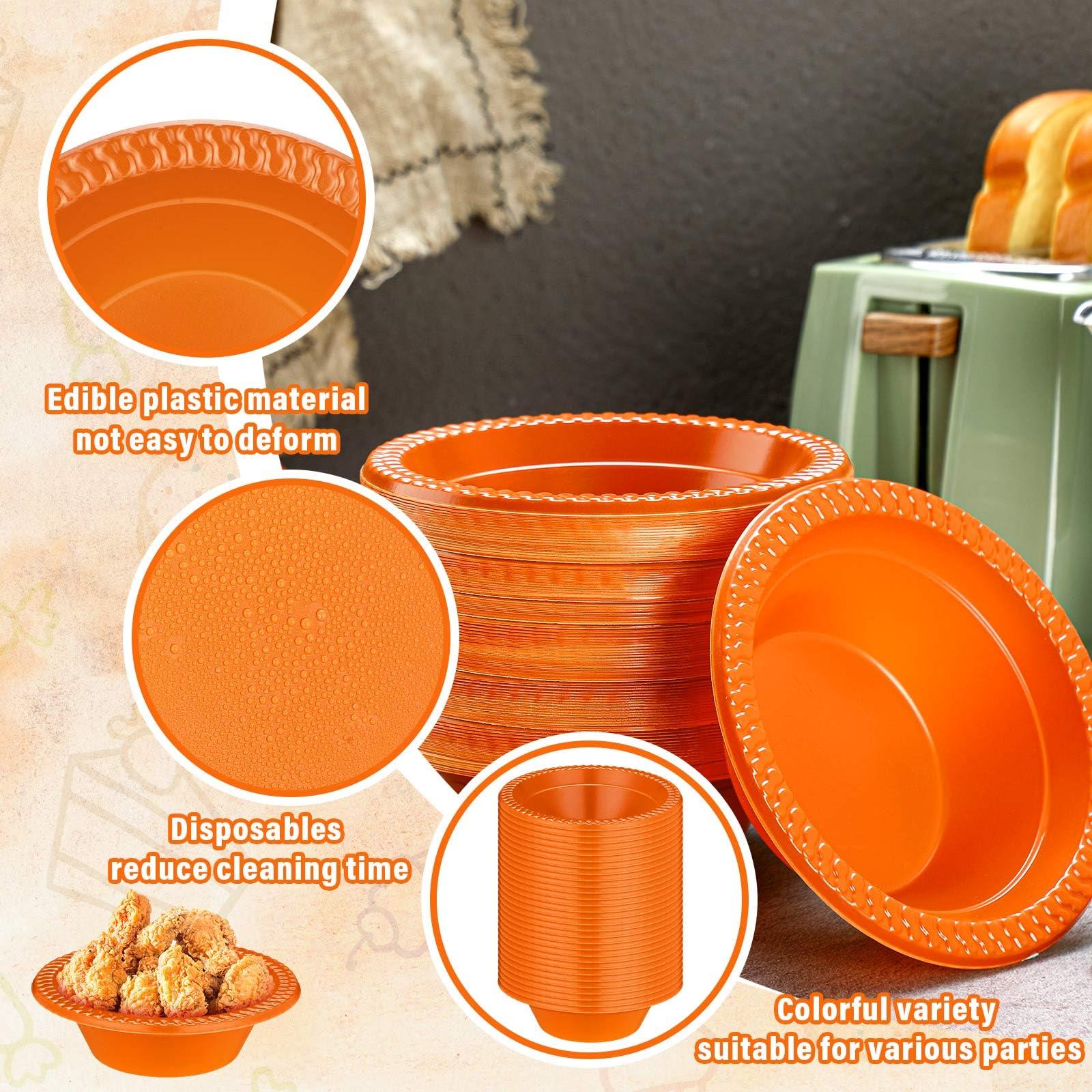 Lallisa Lallisa 100 Pcs 12oz orange Disposable Plastic Bowls Dessert Cups Ice Cream Snack Salad Soup Food Serving Bowls for Party Favor Picnic
