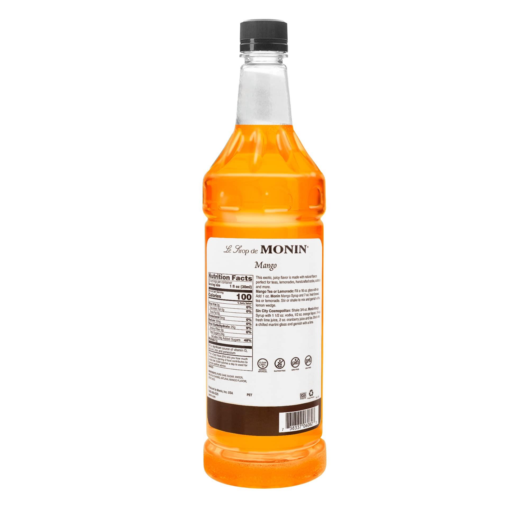 Monin Monin - Mango Syrup, Tropical and Sweet, Great for Cocktails, Sodas, and Lemonades, Gluten-Free, Non-GMO (1 Liter, 2-Pack)
