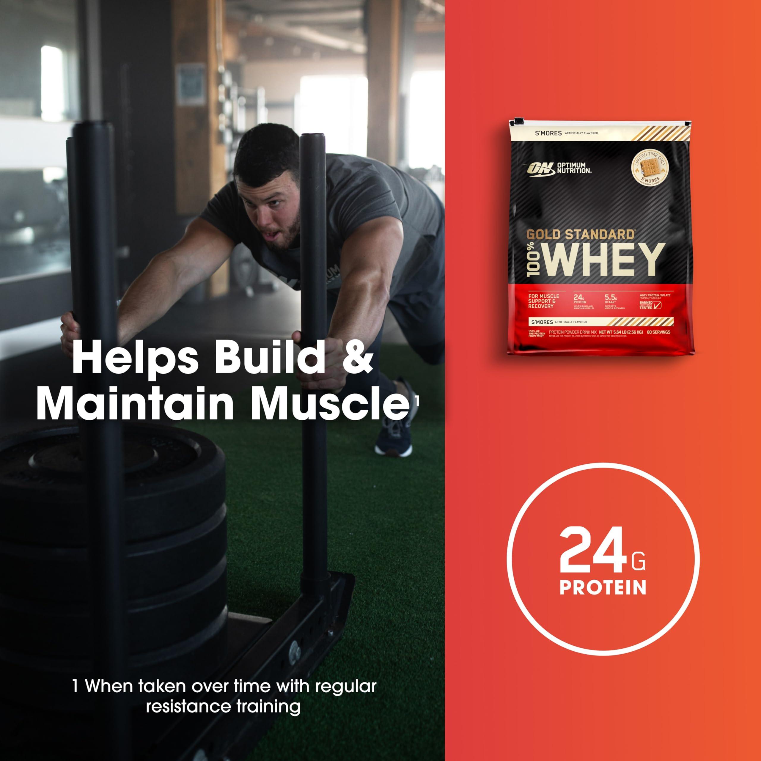 Optimum Nutrition Optimum Nutrition 100% Gold Standard Whey Protein Powder - Protein Powder with a Blend of Hydrolyzed, Isolate & Whey - for Muscle Recovery - S\'Mores, 5.64 lb (80 Servings)