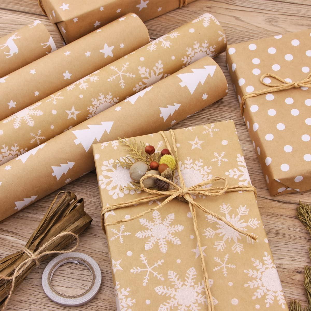 haipicho haipicho Christmas Wrapping Paper Roll, Fully Recycled Kraft Paper 43cm x 15m (White Elk)