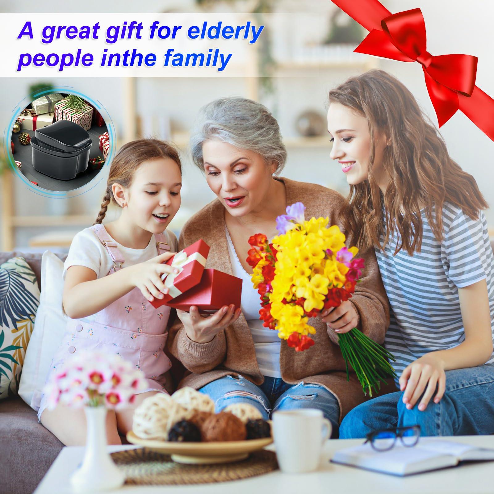 EZEELAI Denture Bath Case Retainer Cleaner Case with Strainer Basket, Denture Cup Dental Retainer Holder Case for Soaking Mouthguard Cleaning Storage Box Case - Black and White