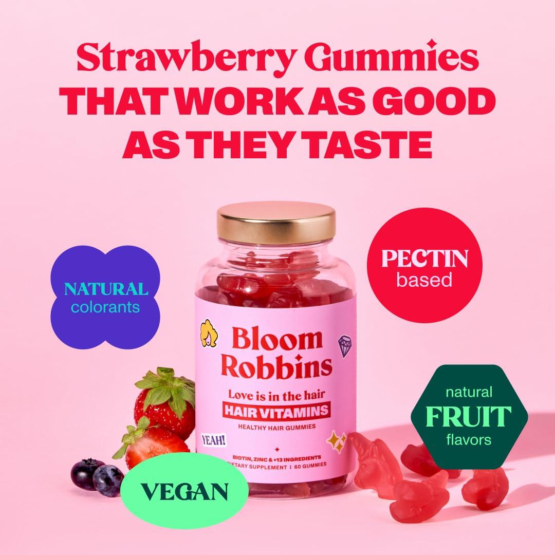 Bloom Robbins Bloom Robbins 60 Hair Gummies for Faster Hair Growth Vitamins for Women & 5000 MCG Non-GMO Vegan Biotin Gummies - Hair Skin and Nails Gummies - Hair Growth Gummies & Hair Skin and Nails Vitamins