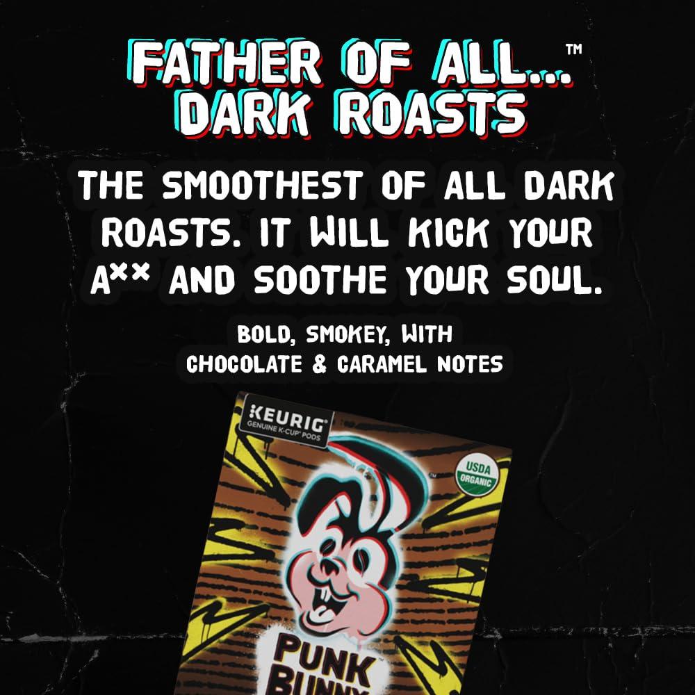 Punk Bunny Coffee Punk Bunny Ultra Dark Roast Coffee, Organic Coffee Pods, Father of All Dark, 10 count