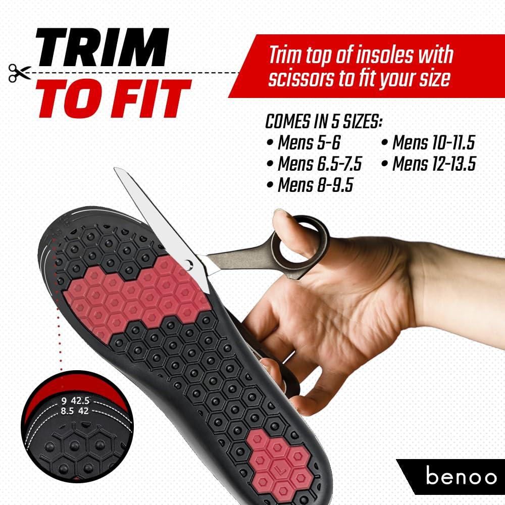benoo Height Increase Insoles for Men (+1 inch) Shoe Lifts Men, Instant Height Boosters Insoles for Men, Trim to Fit Shoe Lift, Comfortable Shoe Leveler, Shoe Inserts for Height (Mens 8-9.5)