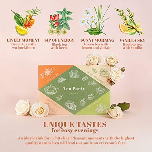 ACORUS ACORUS Tea Party with 4 Different Flavors | Tea Set | 40 Count Natural Rooibos, Black Tea, Green Tea Packs with Beautiful Gift Box | Tea Bags Variety Pack