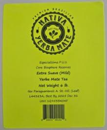 NATIVA YERBA MATE 100% PURE Nativa Yerba Mate Extra Suave six (6) pound Bag. Pure endemic yerba mate tea sourced exclusively from Unesco-protected Mata Atlantica Biosphere in Brazil. Quality measures ensure the integrity and contents comply with UNII 1Q953B4O4F Mate Leaf, Ilex
