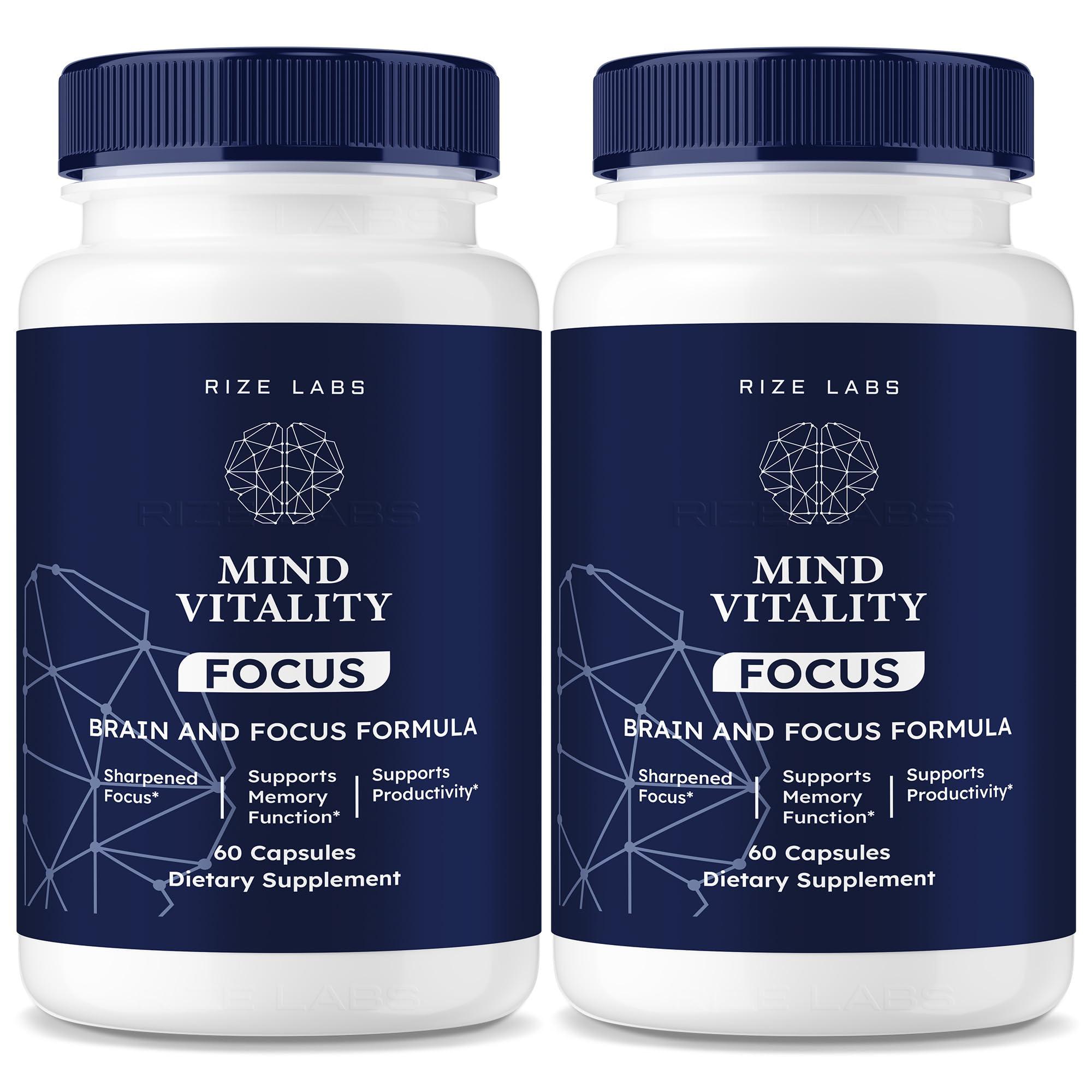 rize labs (2 Pack) Mind Vitality Focus Brain Supplement, Official Mind Vitality to Boost Focus and Concentration & Avoid Mid-Afternoon Fatigue, Mind Vitality Advanced Formula Reviews (120 Capsules)