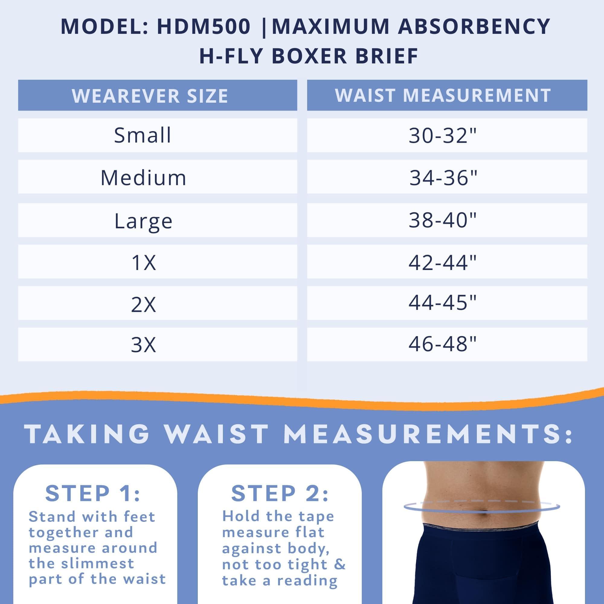 Wearever Wearever Mens Incontinence H-Fly Boxer Briefs for Bladder Control with Maximum Absorbency - Reusable & Washable Leak Proof Underwear for Men (Pack of 6) (Navy) (Large) (Waist 38-40")