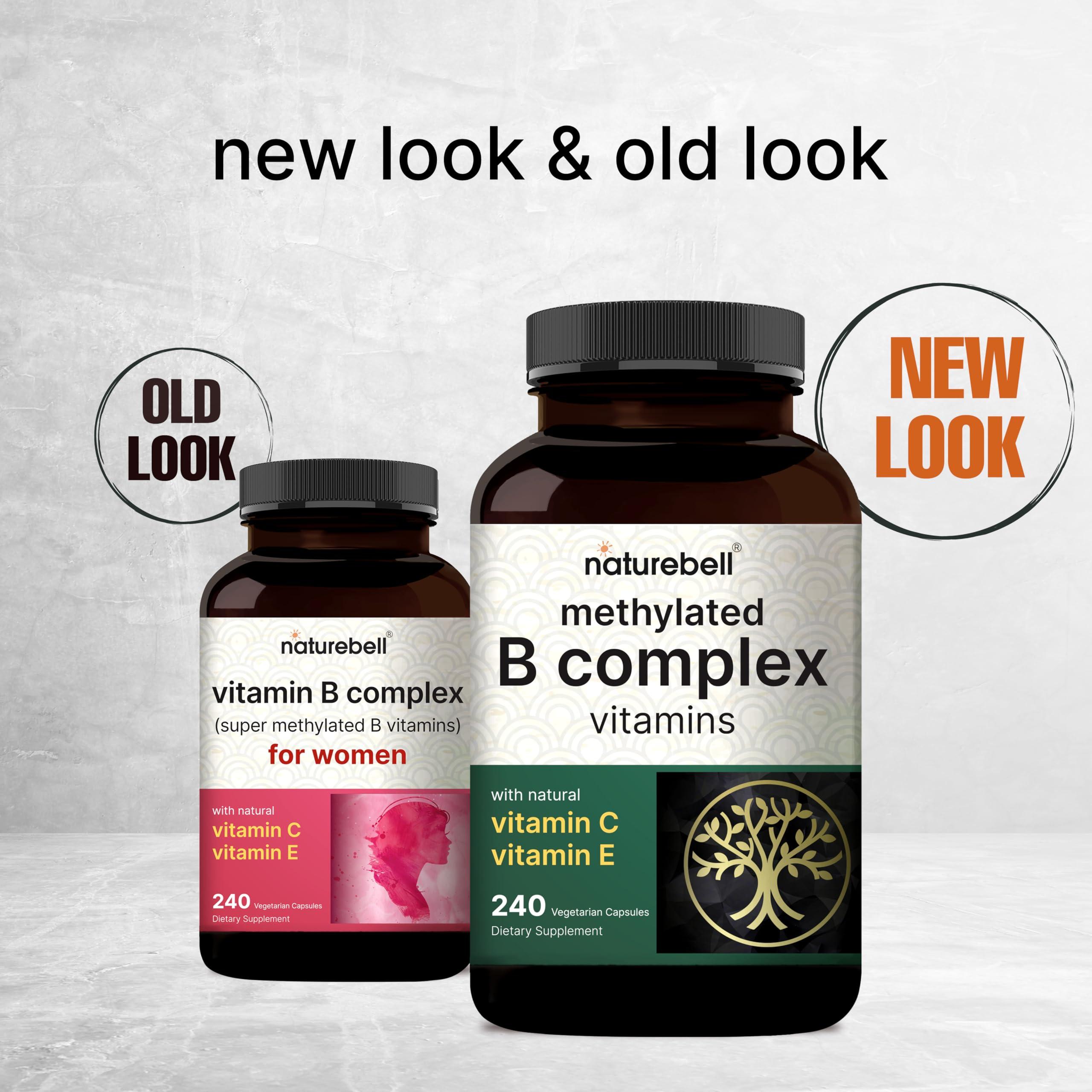 NatureBell Methylated B Complex Vitamins, 240 Veggie Capsules | Multivitamin B Complex | B12, Folate, Biotin & More  with Natural Vitamin C, E, Choline & Inositol  Immune, Energy, & Prenatal Support