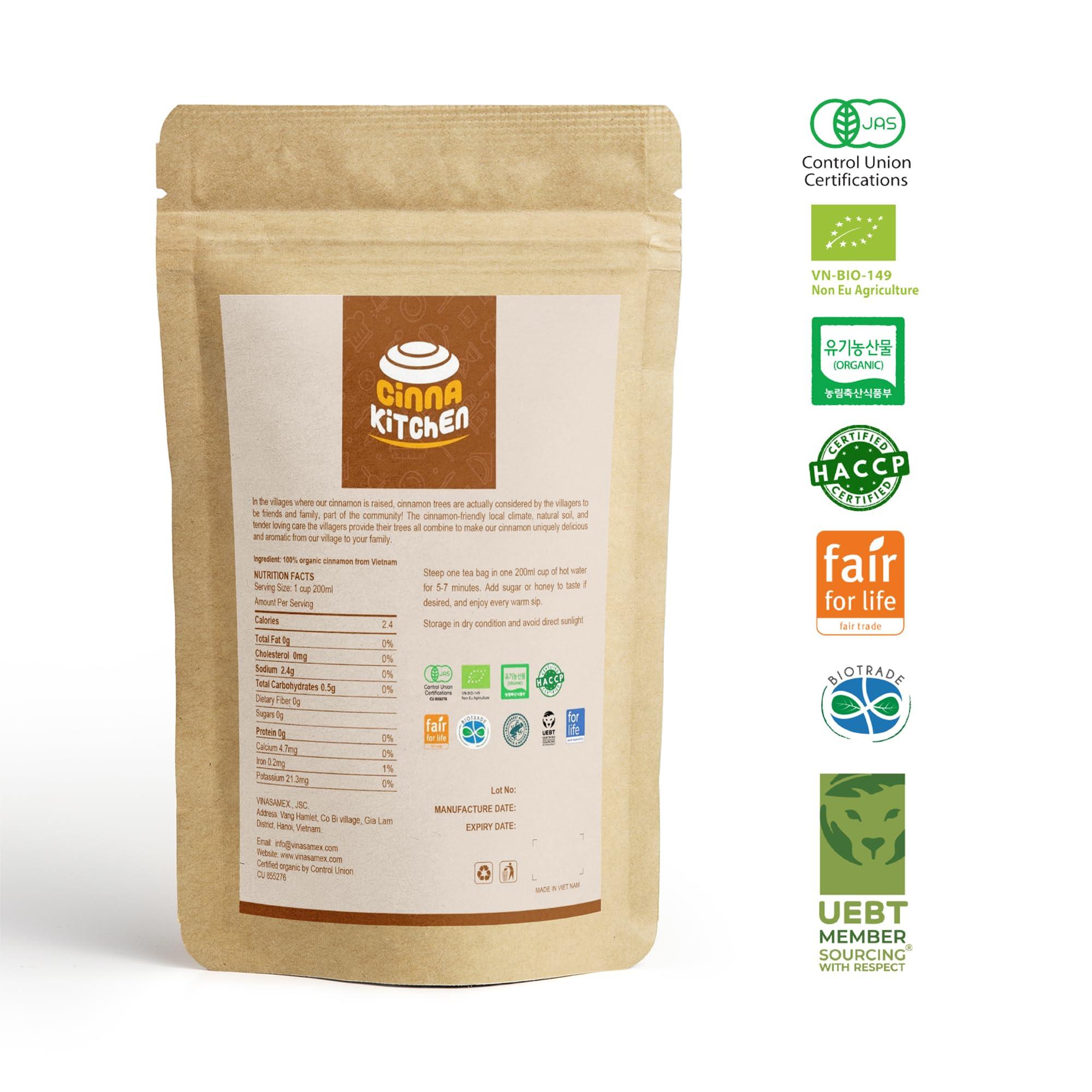 Cinna Kitchen Cinna Kitchen - Organic Vietnamese Cinnamon Tea Bags, (30 Tea Bags) Caffeine-Free Seasonings Herbal Tea, Fresh & Pure Saigon Cinnamon Tea Bag, Premium Cinnamon Herbal Tea