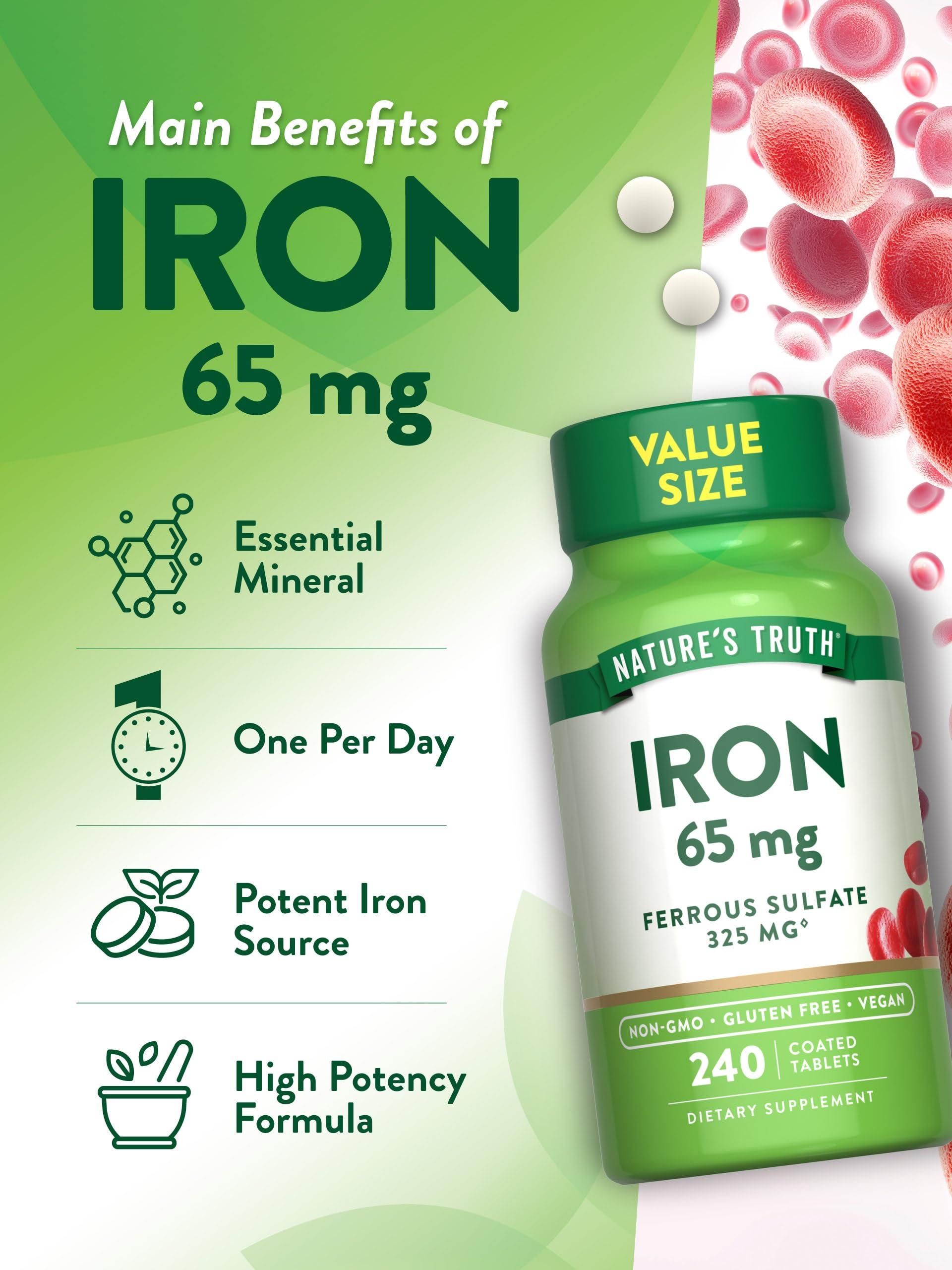 Nature\'s Truth Nature\'s Truth Iron Tablets 65mg | 240 Count | 325mg Ferrous Sulfate | Vegan, Non-GMO & Gluten Free Supplement