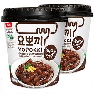 Yopokki Yopokki Instant Halal Tteokbokki Cup (Jjajang, Cup of 2) Korean Street food with Jjajang flavored sauce Topokki Rice Cake - Quick & Easy to Prepare