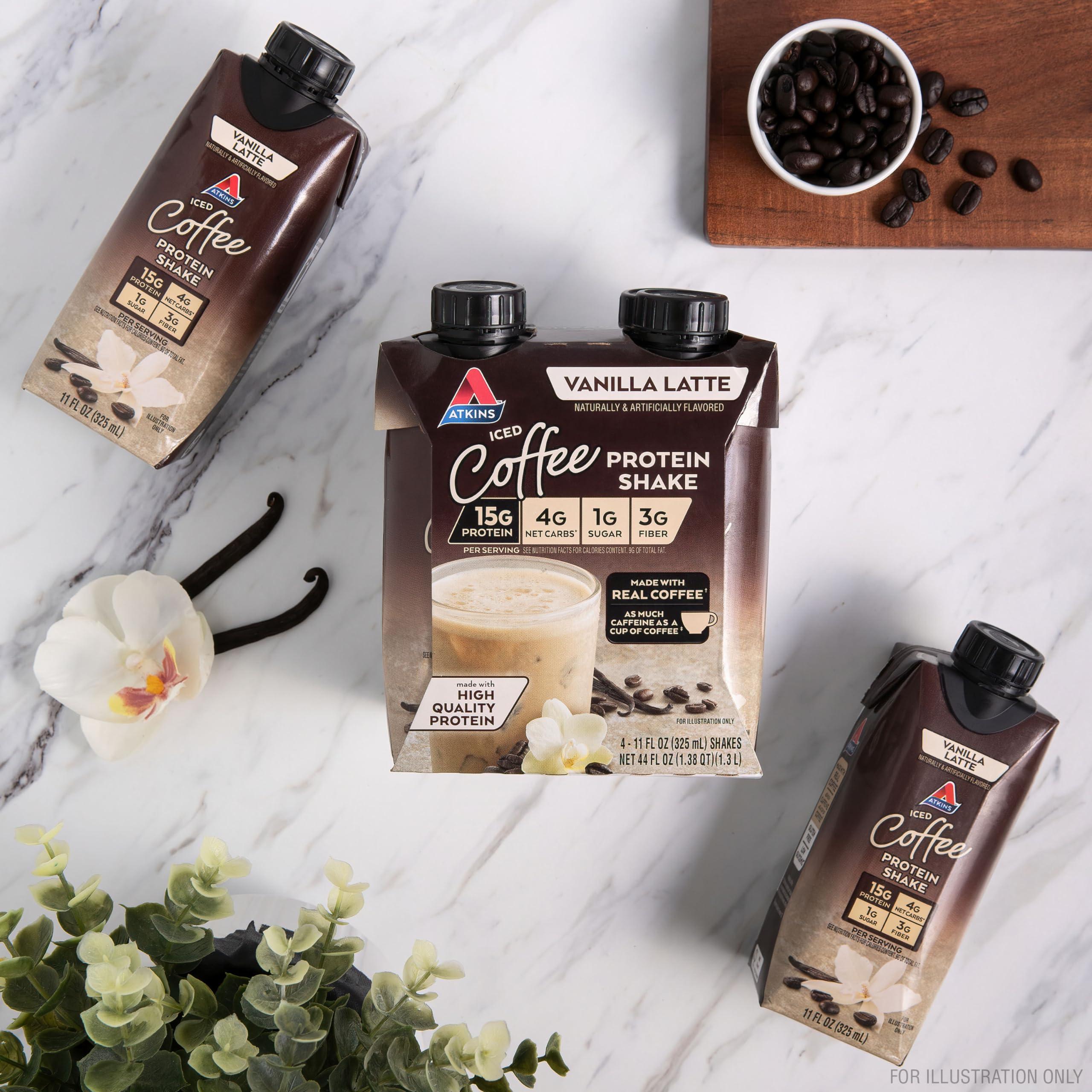 Atkins Atkins Iced Coffee Vanilla Latte Protein Shake, 15g Protein, Low Glycemic, 4g Net Carb, 1g Sugar, Keto Friendly (Pack of 2)