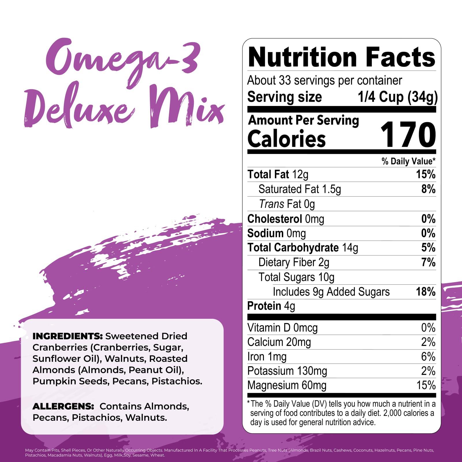 Nature's Garden Nature's Garden Omega 3 Deluxe Mix - Healthy Trail Mix, Power Up Mega Omega Trail Mix Nuts, Heart Healthy, Gluten Free, Cholesterol Free, Sodium Free, No Artificial Ingredients - 40 Oz Bag
