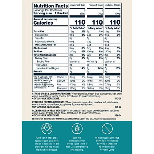 Quaker Quaker Instant Oatmeal Fruit and Cream Variety Pack, Breakfast Cereal,1.23 Ounce(8 Count in 1 Box) (Pack of 12 )