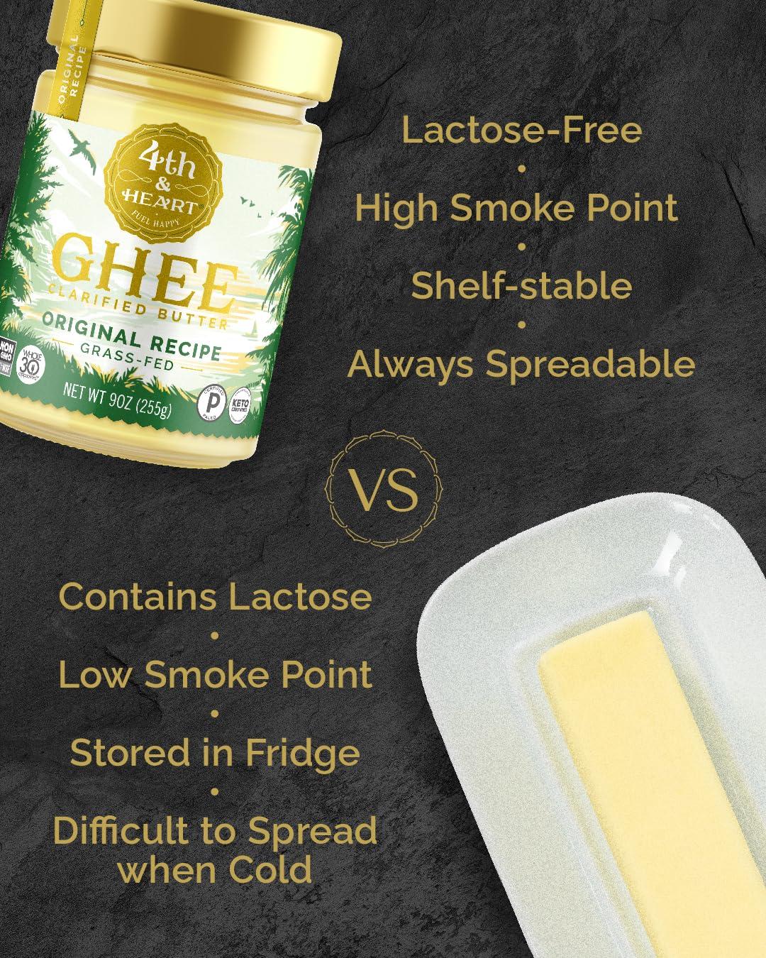 4th & Heart 4th & Heart Original Grass-Fed Ghee, Clarified Butter, Keto, Pasture Raised, Lactose and Casein Free, Certified Paleo (32 Ounces)