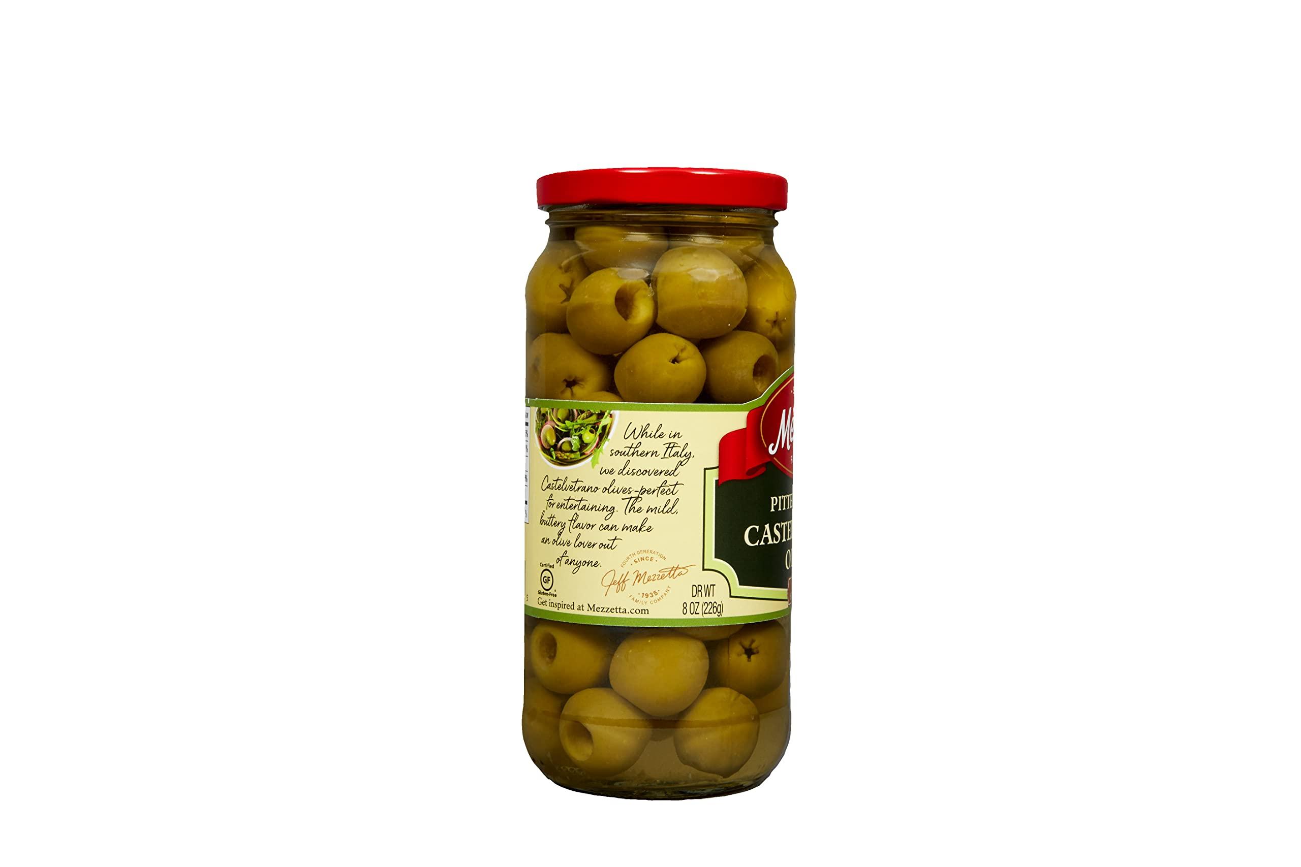 Mezzetta Mezzetta Pitted Italian Castelvetrano Olives | Non-GMO, Gluten Free, Keto | 8 Ounce Drained Weight Jar (Pack of 6)