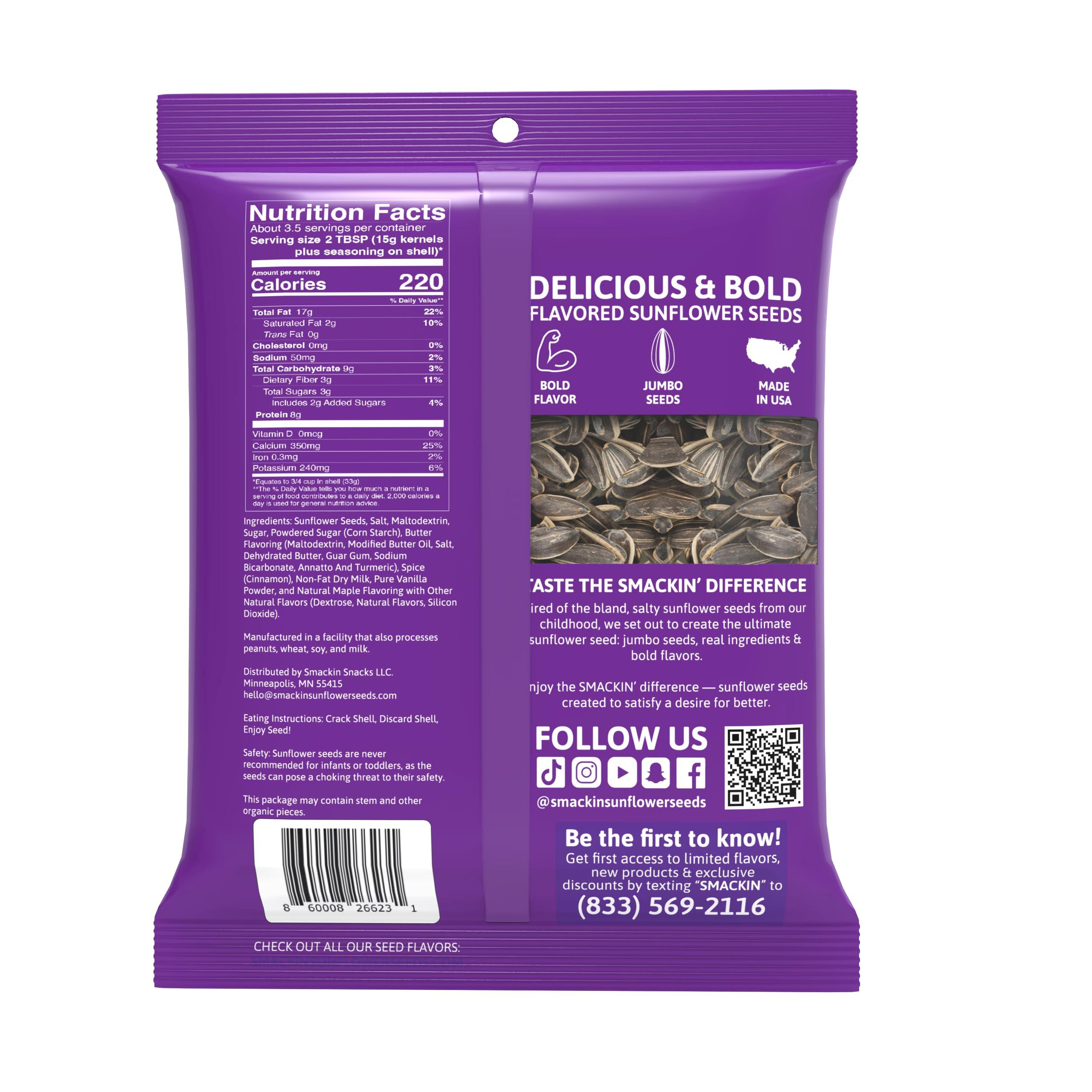 SMACKIN\' Sunflower Seeds SMACKIN\' Sunflower Seeds, Roasted Jumbo Small-Batch, American Made - Cinnamon Churro. 4oz bags (12 Pack)