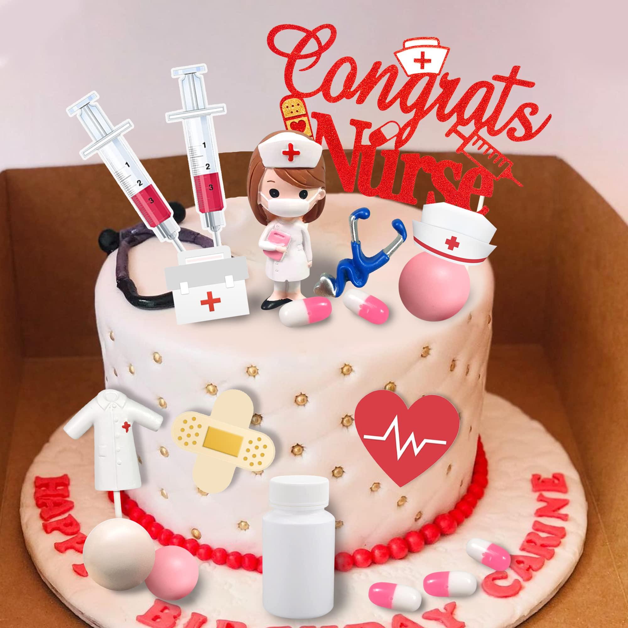 DRWATE 33 PCS Nurse Cake Toppers Nursing Cupcake Toppers Medicine Stethoscope Medical Instruments Decorations for Medical Rn Doctor Nurse Themed Party Supplies Nursing Graduation Cupcake Decorations