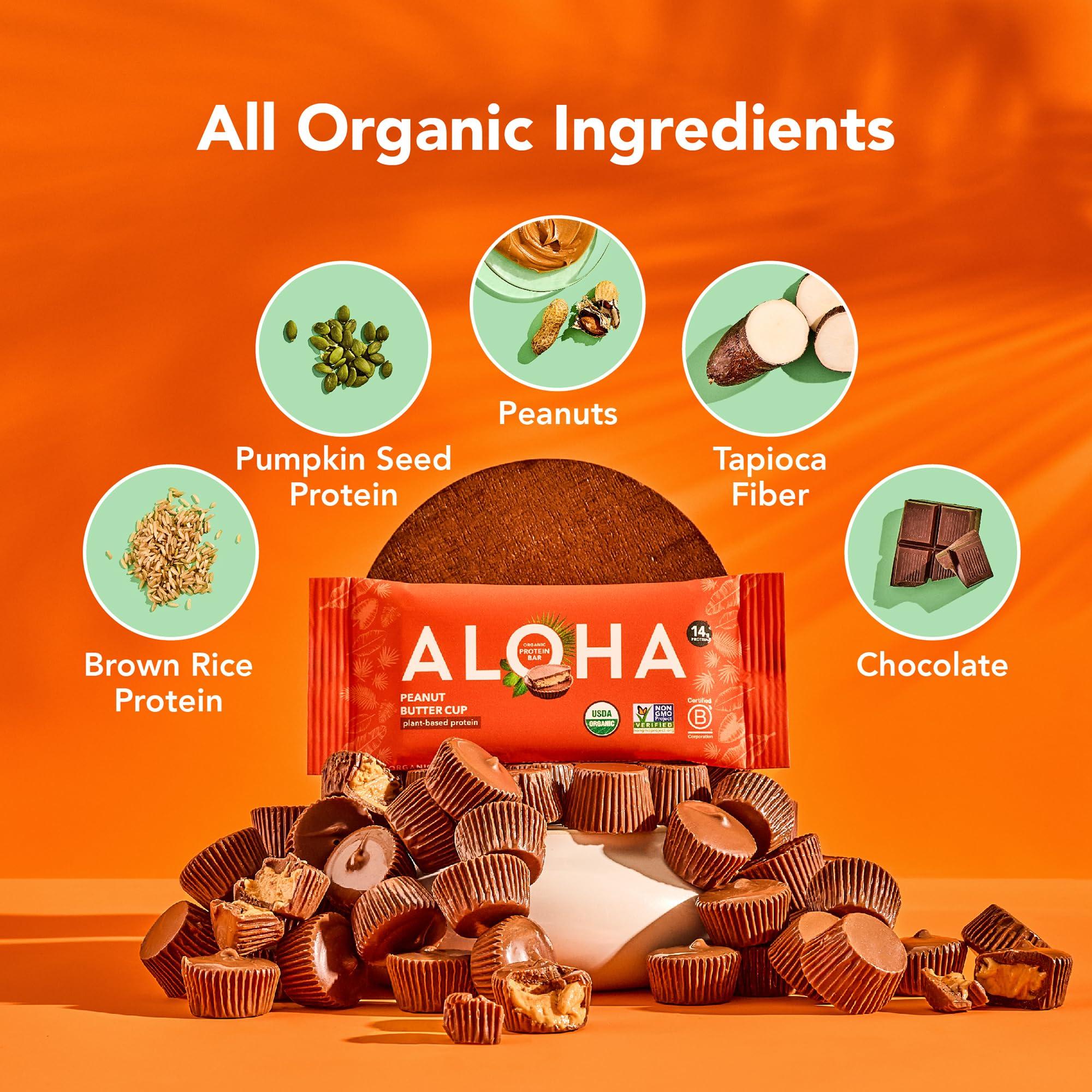 ALOHA ALOHA Organic Plant-Based Protein Bars - Peanut Butter Cup and Coconut Chocolate Almond Bars Bundle - 24 Bars, Vegan, Gluten-Free