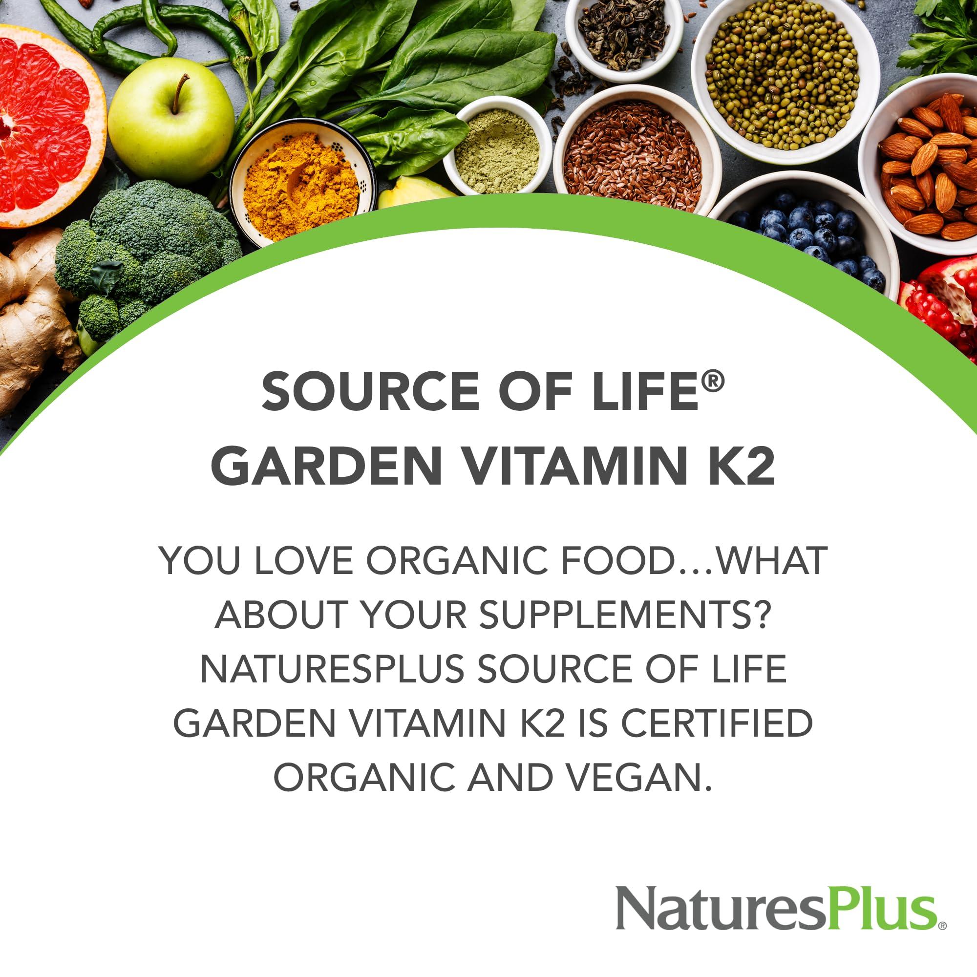 Nature's Plus NaturesPlus Source of Life Garden Vitamin K2-60 Vegan Capsules, Pack of 2 - Bone Support - Certified Organic, Non-GMO, Gluten Free - 120 Total Servings