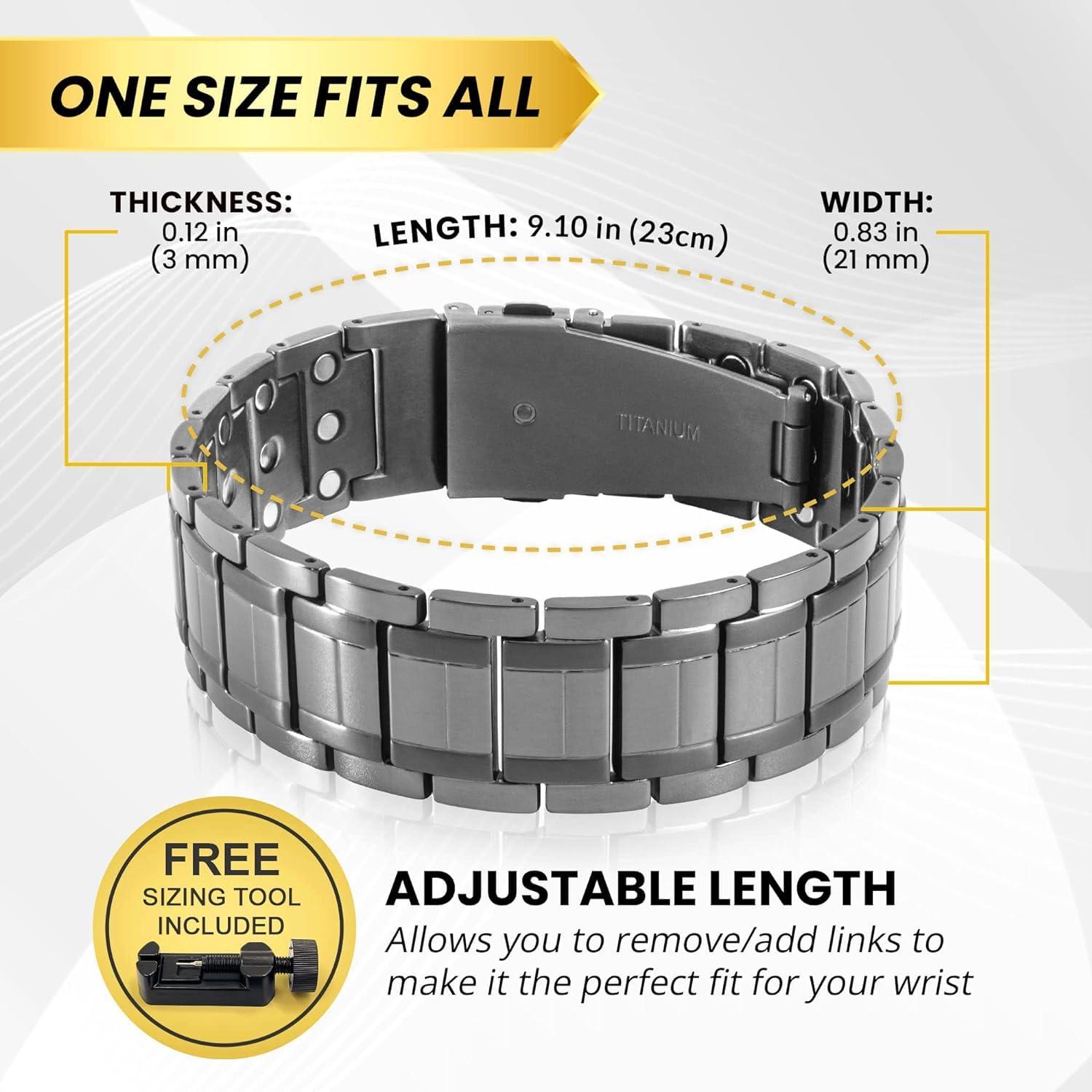 MagnetRX MagnetRX 3X Strength Magnetic Bracelets for Men Effective Magnetic Mens Titanium Bracelet Premium Fold-Over Clasp & Adjustable Length with Sizing Tool & Gift Box (Gunmetal)