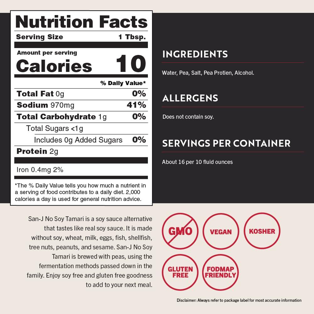 San-J San-J - No Soy Tamari - Specially Brewed Soy Sauce Alternative - 10 oz. Bottle